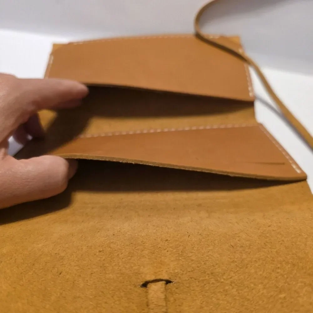 Brown Folding Wallet with Tie Closure, Stitched Accents, Unisex Solid Leather